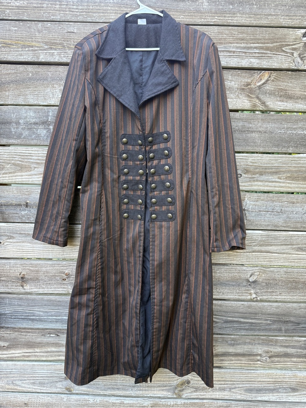 Spirit Halloween Steampunk Trench Coat Mens XL Brown Pinstripe Gothic Jacket
